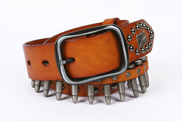 DEEPKEE original nubuck handmade full-grain genuine leather cowhide bag Hand-decorated Punk Knight Bullet Belt #21322