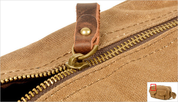 DEEPKEE original nubuck handmade full-grain genuine leather cowhide bag Leather&Canvas Fanny Pack Bag #5032