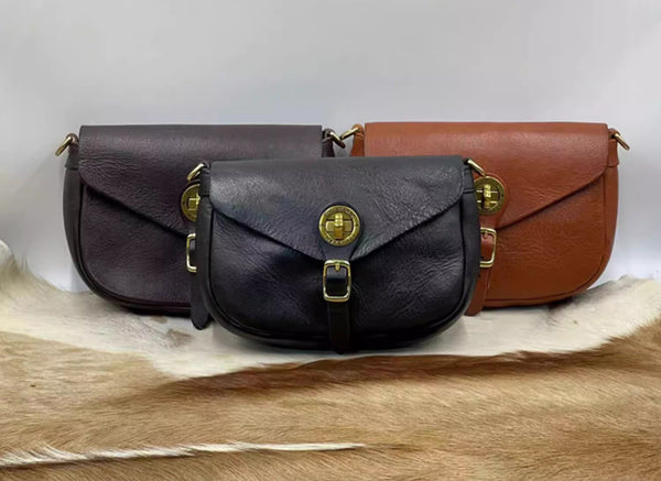 DEEPKEE original nubuck handmade full-grain genuine leather cowhide bag Handicraft Pure Leather Saddle Bag #43022