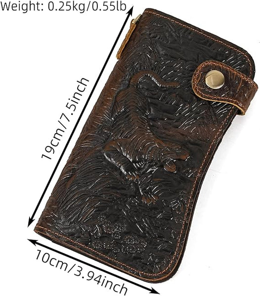 DEEPKEE original nubuck handmade full-grain genuine leather cowhide bag Deepkee Genuine Leather Bifold Wallet Organizer Checkbook Iron Chain #LD052