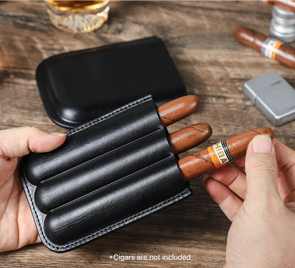 DEEPKEE original nubuck handmade full-grain genuine leather cowhide bag Best 3pcs Cool Leather cigar (loanword) Cases CF5003