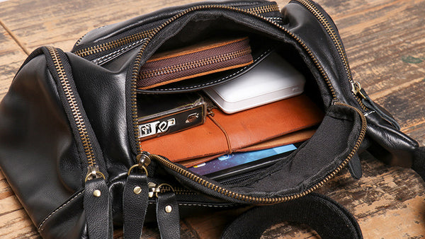 DEEPKEE original nubuck handmade full-grain genuine leather cowhide bag Adrian Zippered Bag No.3726