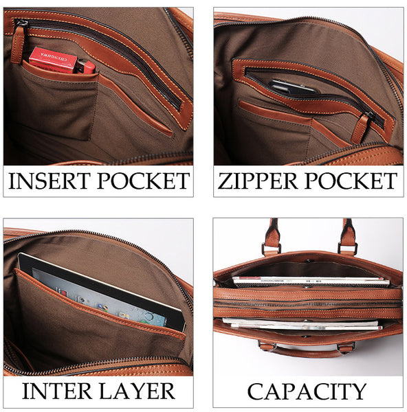 DEEPKEE original nubuck handmade full-grain genuine leather cowhide bag Vegetable Tanned Cowhide Leather Briefcase for laptop No.30046