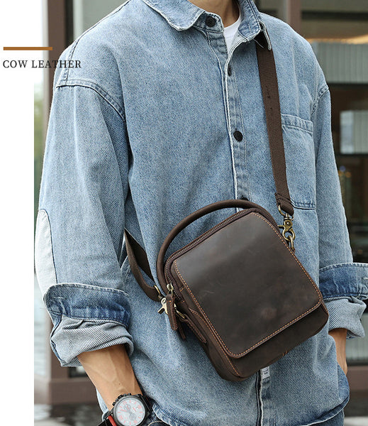 DEEPKEE original nubuck handmade full-grain genuine leather cowhide bag Best Leather Vertical Handbag Side Bag Messenger Bag #6567