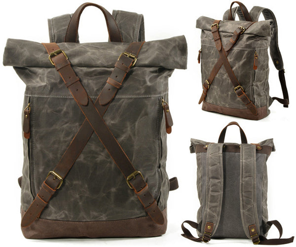 DEEPKEE original nubuck handmade full-grain genuine leather cowhide bag Cross Mountaineering Backpacks #9505