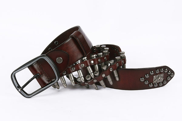 DEEPKEE original nubuck handmade full-grain genuine leather cowhide bag Hand-decorated Punk Knight Bullet Belt #21322