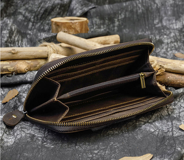 DEEPKEE original nubuck handmade full-grain genuine leather cowhide bag Leather Round Zip Wallet Long Wallet Clutch #8871