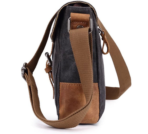 DEEPKEE original nubuck handmade full-grain genuine leather cowhide bag Waxed Canvas Mens Waterproof Side Bag, Courier Bag, Messenger Bag for Men.