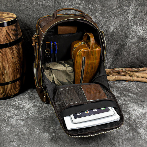 DEEPKEE original nubuck handmade full-grain genuine leather cowhide bag Dwight 18'' Cowhide Laptop Rucksack Backpack No9517