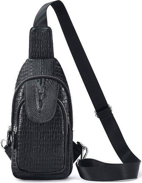 DEEPKEE original nubuck handmade full-grain genuine leather cowhide bag Deepkee Leather Crocodile Texture Cowhide Sling Bag #1313