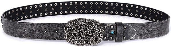 DEEPKEE original nubuck handmade full-grain genuine leather cowhide bag Heavy Industry Trend Rivets Punk Inlaid Imitation Tturquoise Cowhide Belt #191207