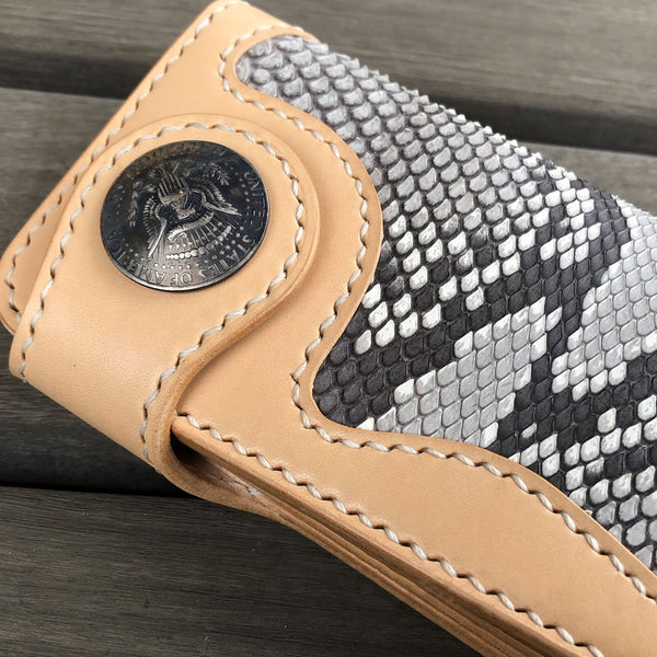 DEEPKEE original nubuck handmade full-grain genuine leather cowhide bag DEEPKEE Handmade Python Leather Bifold Wallet #59895