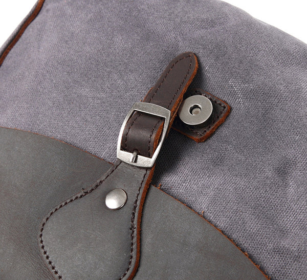 DEEPKEE original nubuck handmade full-grain genuine leather cowhide bag Waxed Canvas Messenger Side Bag #9110