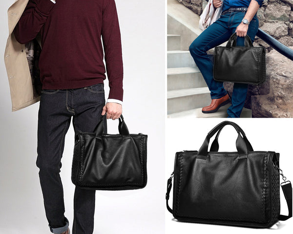 DEEPKEE original nubuck handmade full-grain genuine leather cowhide bag With Braided Edges, Leather Briefcase #SE9203_5