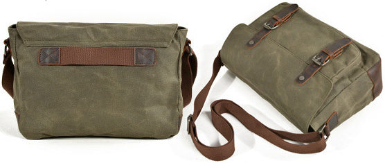 DEEPKEE original nubuck handmade full-grain genuine leather cowhide bag Handmade Leather Canvas Courier Bag# 6027