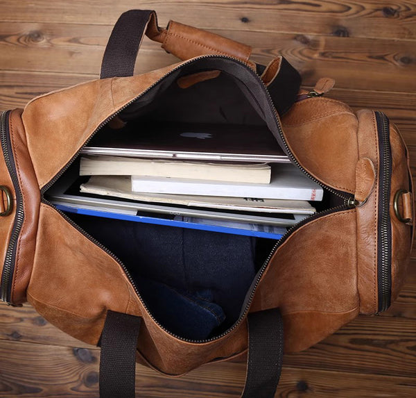 DEEPKEE original nubuck handmade full-grain genuine leather cowhide bag DEEPKEE LEATHER | Patrick Frosted Texture Luggage Bag No.1219-1