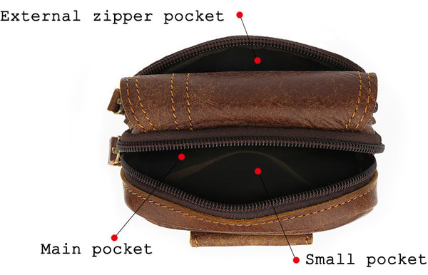 DEEPKEE original nubuck handmade full-grain genuine leather cowhide bag Leather Cowhide Frosted Brown Wear Belt Riding Site Work Waist Bag #6370