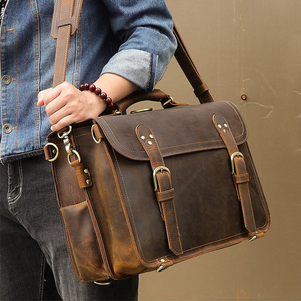 DEEPKEE original nubuck handmade full-grain genuine leather cowhide bag WILD CRAZY HORSE COWHIDE LEATHER BRIEFCASE #7370R