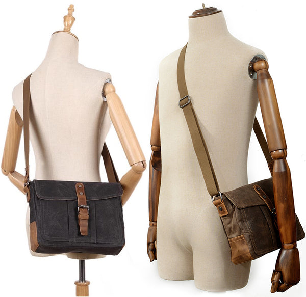 DEEPKEE original nubuck handmade full-grain genuine leather cowhide bag Waxed Canvas Mens Waterproof Side Bag, Courier Bag, Messenger Bag for Men.