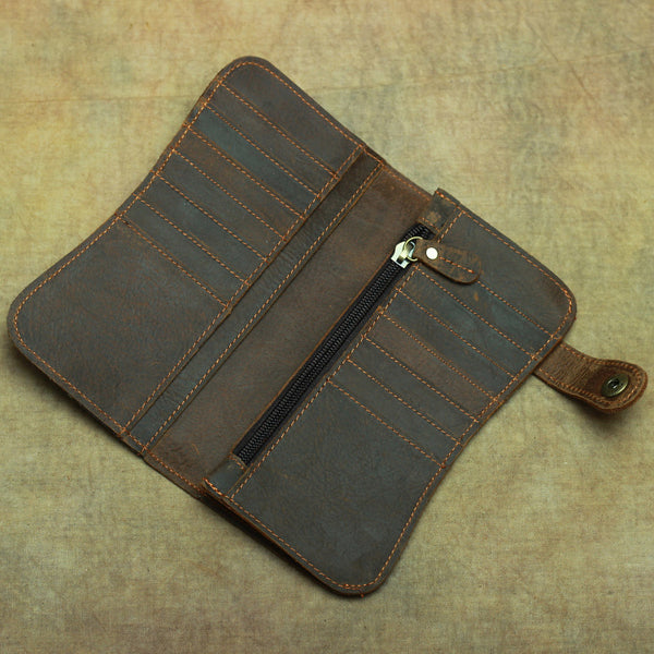 DEEPKEE original nubuck handmade full-grain genuine leather cowhide bag Deepkee Genuine Leather Bifold Wallet Organizer Checkbook Iron Chain #LD052