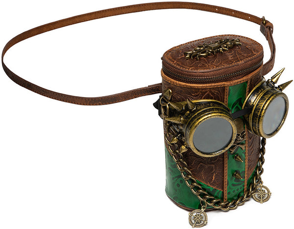 DEEPKEE original nubuck handmade full-grain genuine leather cowhide bag Deepkee Exquisite Goggles Skull Cowhide Bucket Bag #G199B