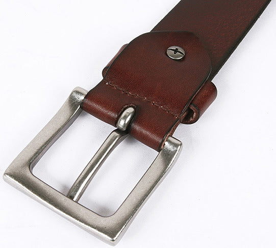 DEEPKEE original nubuck handmade full-grain genuine leather cowhide bag Deepkee Handcrafted Cowhide Circle Rivet Belt #687856