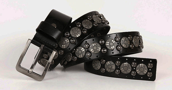 DEEPKEE original nubuck handmade full-grain genuine leather cowhide bag Navel nailhead vegetable tanned cowhide belt #211224