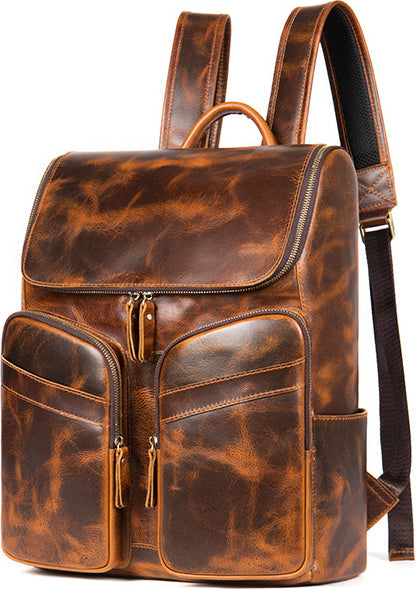 DEEPKEE original nubuck handmade full-grain genuine leather cowhide bag Octavius Outdoor Multifunctional Backpack No.7422