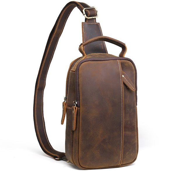 DEEPKEE original nubuck handmade full-grain genuine leather cowhide bag DEEPKEE tan leather crossbody sling bag 9915