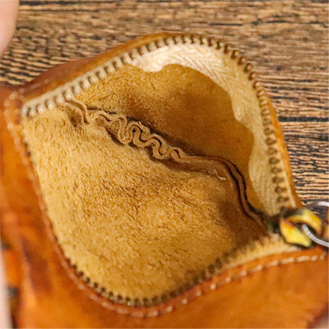 DEEPKEE original nubuck handmade full-grain genuine leather cowhide bag Cowhide vegetable tanned leather simple compact zipper coin purse organizer #SG123