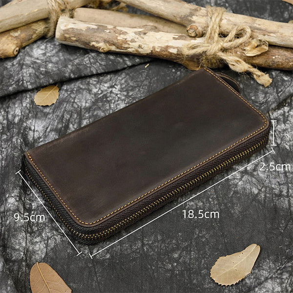 DEEPKEE original nubuck handmade full-grain genuine leather cowhide bag Leather Round Zip Wallet Long Wallet Clutch #8871