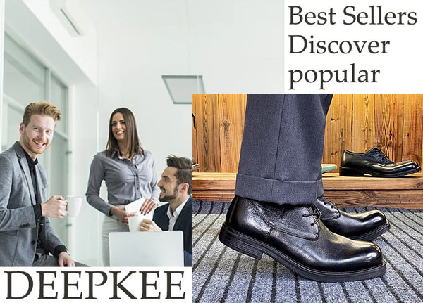DEEPKEE original nubuck handmade full-grain genuine leather cowhide bag new tide solid colour leather Martin boots retro non-slip workwear leather shoes men #5208-001