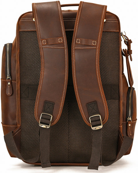 DEEPKEE original nubuck handmade full-grain genuine leather cowhide bag Dwight 18'' Cowhide Laptop Rucksack Backpack No9517