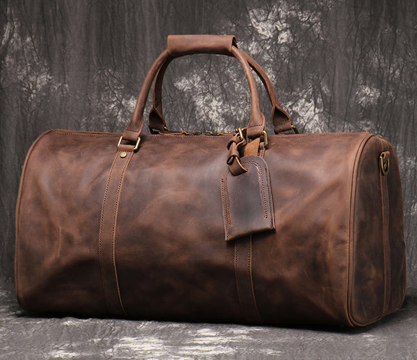 DEEPKEE original nubuck handmade full-grain genuine leather cowhide bag Wesley Crazy Horse Skin Large Travel Bag No.30181