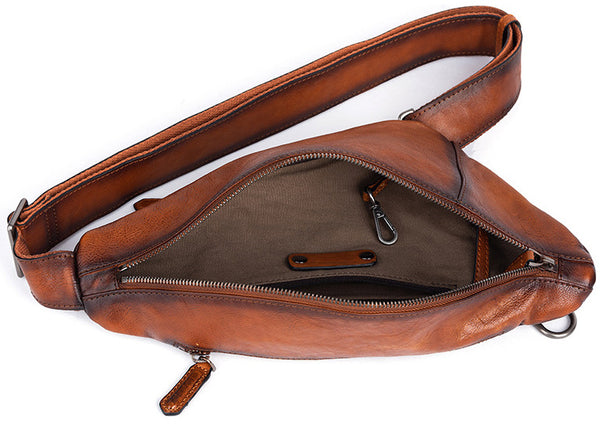 DEEPKEE original nubuck handmade full-grain genuine leather cowhide bag Leather Streamline Sling Bag #12045