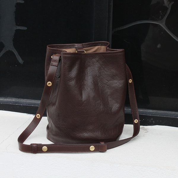 DEEPKEE original nubuck handmade full-grain genuine leather cowhide bag Vegetable Tanned Cowhide Leather Tote Bucket Bag #KM-019