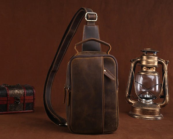 DEEPKEE original nubuck handmade full-grain genuine leather cowhide bag DEEPKEE tan leather crossbody sling bag 9915