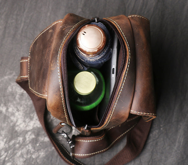 DEEPKEE original nubuck handmade full-grain genuine leather cowhide bag Bobby Leather Crossbody Bag No.J071