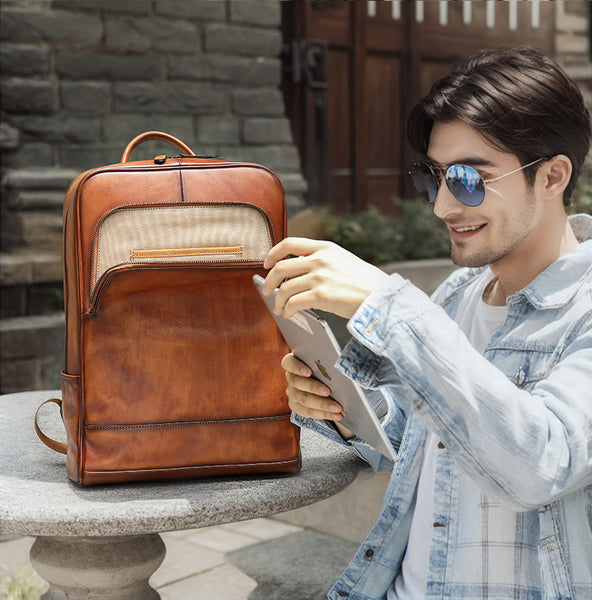 DEEPKEE original nubuck handmade full-grain genuine leather cowhide bag Brush Off Vegetable Tanned Full-grain Leather Backpack #8110