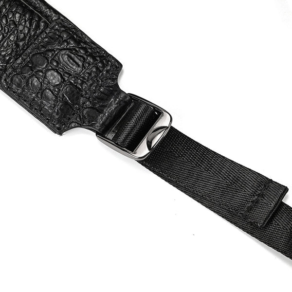 DEEPKEE original nubuck handmade full-grain genuine leather cowhide bag Black Crocodile Pattern Leather Men's 14 inches Travel College Backpack For Men #6070