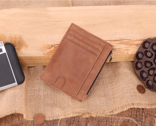 DEEPKEE original nubuck handmade full-grain genuine leather cowhide bag Leather Anti-Magnetic Card Holder #K053