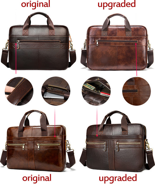 DEEPKEE original nubuck handmade full-grain genuine leather cowhide bag DEEPKEE LEATHER | 14 inch business briefcase No.2019A&2099