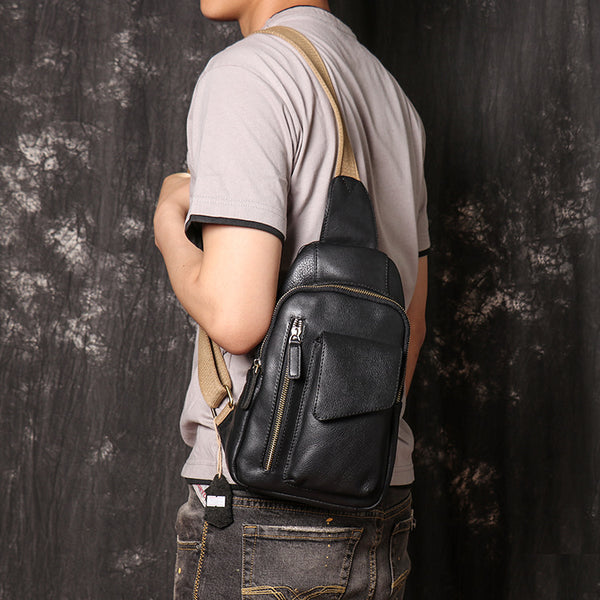 DEEPKEE original nubuck handmade full-grain genuine leather cowhide bag Sling Bag Cool Sling Crossbody Packs For Men No. 3377
