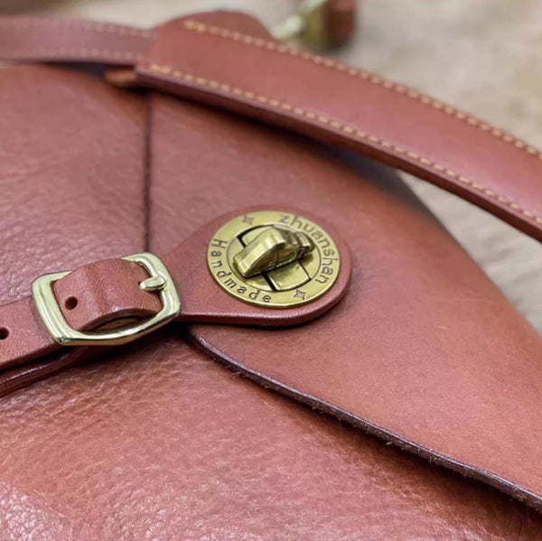 DEEPKEE original nubuck handmade full-grain genuine leather cowhide bag Handicraft Pure Leather Saddle Bag #43022