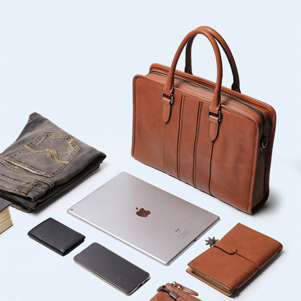 DEEPKEE original nubuck handmade full-grain genuine leather cowhide bag Vegetable Tanned Cowhide Leather Briefcase for laptop No.30046