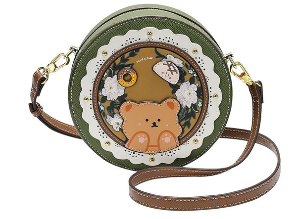 DEEPKEE original nubuck handmade full-grain genuine leather cowhide bag DEEPKEE HANDMADE LEATHER Miss Gail Luxury OOTD Round Crossbody Bag #G1144