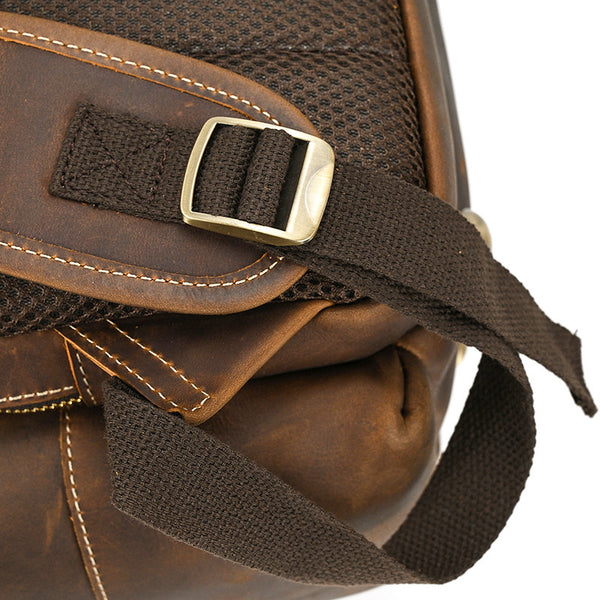 DEEPKEE original nubuck handmade full-grain genuine leather cowhide bag Dwight 18'' Cowhide Laptop Rucksack Backpack No9517