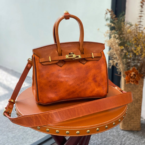 DEEPKEE original nubuck handmade full-grain genuine leather cowhide bag The Oil-wax Cowhide Faux Replic Birkin 25 Bag #BR6315