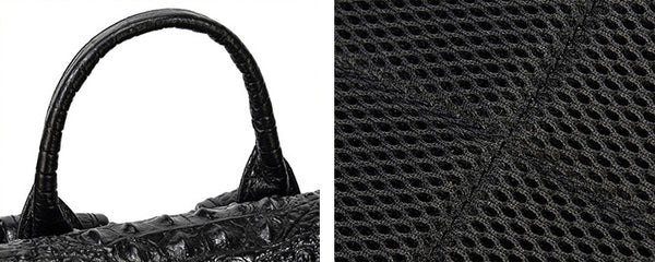 DEEPKEE original nubuck handmade full-grain genuine leather cowhide bag Black Crocodile Pattern Leather Men's 14 inches Travel College Backpack For Men #6070