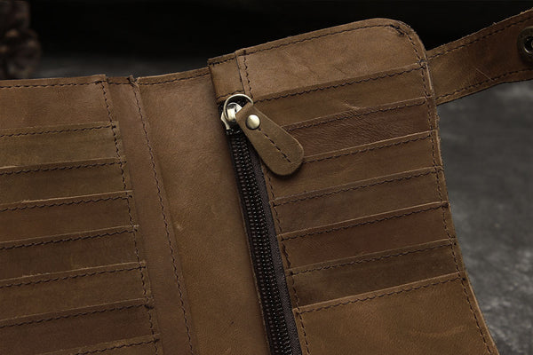 DEEPKEE original nubuck handmade full-grain genuine leather cowhide bag Deepkee Genuine Leather Bifold Wallet Organizer Checkbook Iron Chain #LD052